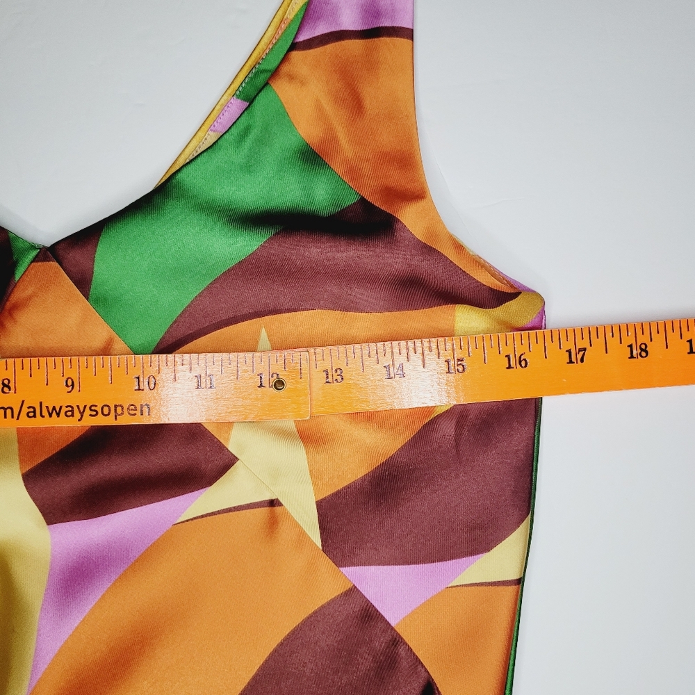 JOIE MULTICOLOR SATIN ABSTRACT PRINT Y2K Maxi Dress Size XS V-Neck Sleeveless - Picture 3 of 8